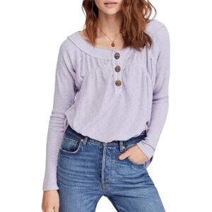 Free People Must Have Henley Top Lilac Waffle Knit